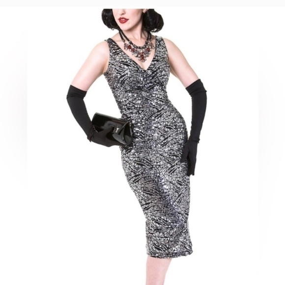 Tatyana Silver Sequin Pin-Up Midi Dress - Picture 1 of 7